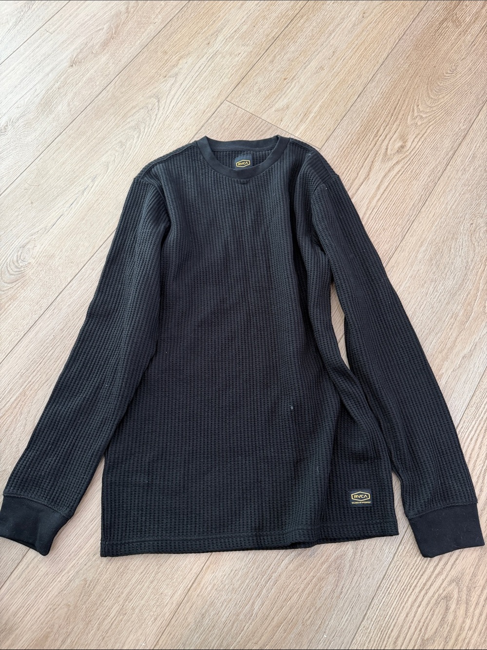 RVCA Black Waffle Knit Long Sleeve Crew